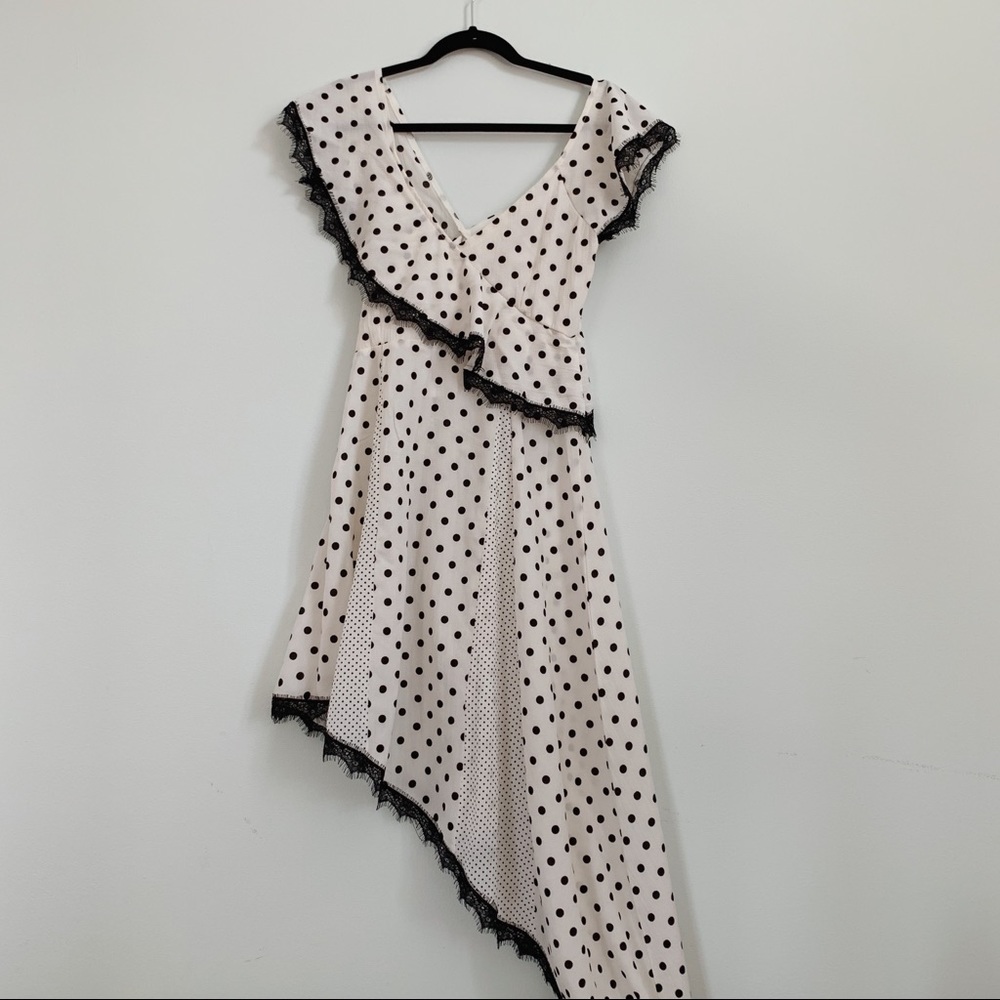 Boohoo asymmetrical polka dot dress